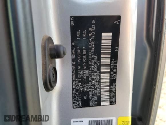 2015 Toyota Sienna XLE with VIN 5TDYK3DC2FS648688, listed as a Copart auction lot 80130225 with 90,701 mi miles and Salvage title. Bid and sale history available at DreamBid. Image 14.