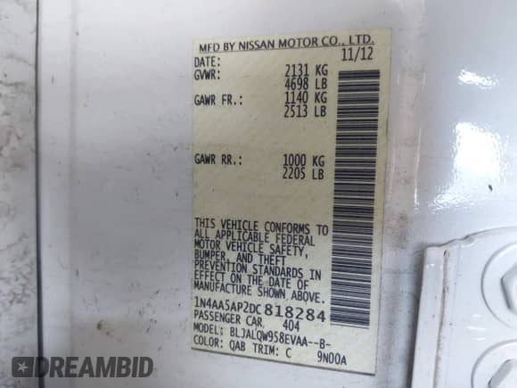 2013 Nissan Maxima SV z VIN 1N4AA5AP2DC818284, wystawiony jako IAAI lot #43348708 z przebiegiem 157 605 mil mil oraz . Historia ofert i sprzedaży dostępna na DreamBid. Obrazek 9.