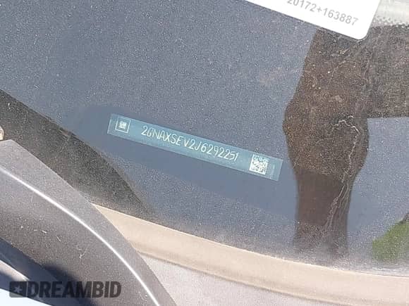 2018 Chevrolet Equinox LT с VIN 2GNAXSEV2J6292251, выставлен на аукционе IAAI как лот 42913577 с пробегом 102 887 миль миль и . История ставок и продаж доступна на DreamBid. Изображение 9.