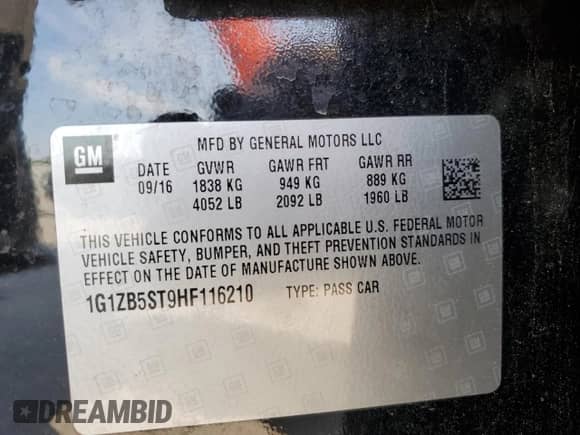 2017 Chevrolet Malibu LS с VIN 1G1ZB5ST9HF116210, выставлен на аукционе Copart как лот 68850305 с пробегом 34 093 миль миль и Списание • Salvage title. История ставок и продаж доступна на DreamBid. Изображение 12.