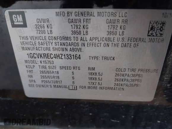 2017 Chevrolet Silverado 1500 LT z VIN 1GCVKREC4HZ133164, wystawiony jako IAAI lot #43224307 z przebiegiem 136 474 mil mil oraz . Historia ofert i sprzedaży dostępna na DreamBid. Obrazek 9.