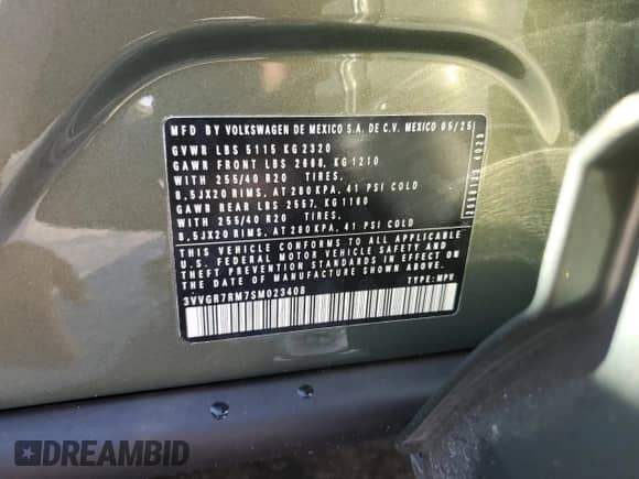 2025 Volkswagen Tiguan с VIN 3VVGR7RM7SM023408, выставлен на аукционе Copart как лот 71802135 с пробегом 296 миль миль и Списание • Salvage title. История ставок и продаж доступна на DreamBid. Изображение 13.