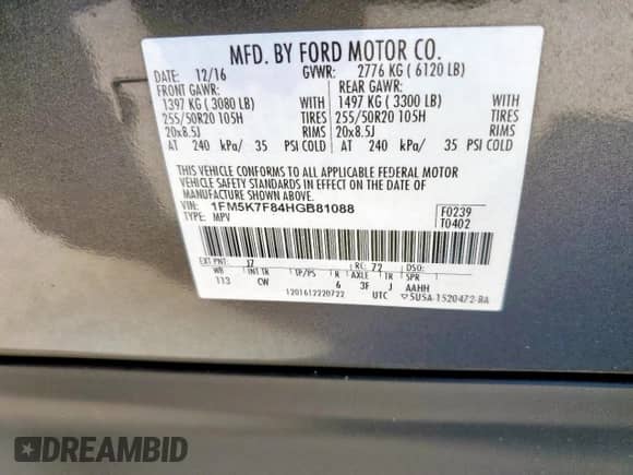 2017 Ford Explorer Limited z VIN 1FM5K7F84HGB81088, wystawiony jako Copart lot #85560115 z przebiegiem 93 639 mil mil oraz Szkoda całkowita • Salvage title. Historia ofert i sprzedaży dostępna na DreamBid. Obrazek 14.