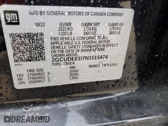 2022 Chevrolet Silverado 1500 RST z VIN 2GCUDEED7N1515474, wystawiony jako Copart lot #70541435 z przebiegiem 82 324 mil mil oraz Szkoda całkowita • Salvage title. Historia ofert i sprzedaży dostępna na DreamBid. Obrazek 12.