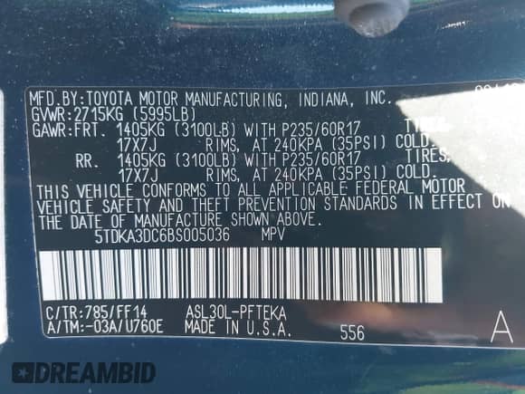 2011 Toyota Sienna с VIN 5TDKA3DC6BS005036, выставлен на аукционе IAAI как лот 41694180 с пробегом 153 219 миль миль и . История ставок и продаж доступна на DreamBid. Изображение 9.