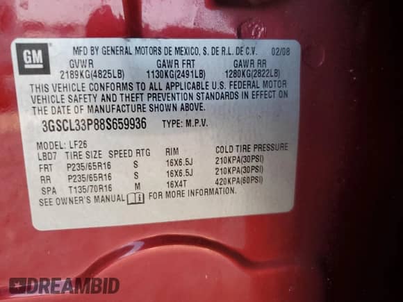 2008 Saturn VUE XE z VIN 3GSCL33P88S659936, wystawiony jako Copart lot #74971444 z przebiegiem Nie podano mil oraz Szkoda całkowita • Salvage title. Historia ofert i sprzedaży dostępna na DreamBid. Obrazek 13.