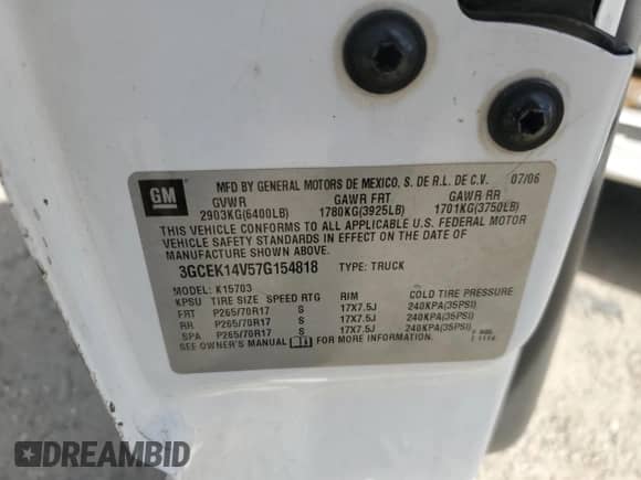 2007 Chevrolet Silverado 1500 Work Truck с VIN 3GCEK14V57G154818, выставлен на аукционе Copart как лот 47456885 с пробегом 222 942 миль миль и Списание • Salvage title. История ставок и продаж доступна на DreamBid. Изображение 12.