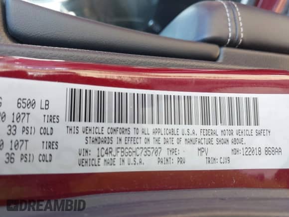 2017 Jeep Grand Cherokee Limited z VIN 1C4RJFBG6HC735707, wystawiony jako IAAI lot #43253694 z przebiegiem 115 451 mil mil oraz . Historia ofert i sprzedaży dostępna na DreamBid. Obrazek 9.