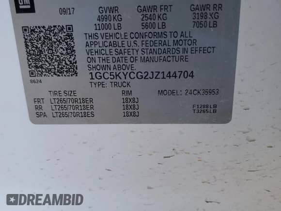 2018 Chevrolet Silverado 3500HD Work Truck с VIN 1GC5KYCG2JZ144704, выставлен на аукционе Copart как лот 83079484 с пробегом Не указан миль и Списание • Salvage title. История ставок и продаж доступна на DreamBid. Изображение 12.
