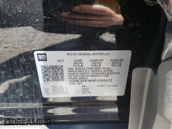 2023 Chevrolet Traverse LS с VIN 1GNEVFKW5PJ285673, выставлен на аукционе Copart как лот 64642895 с пробегом Не указан миль и Списание • Salvage title. История ставок и продаж доступна на DreamBid. Изображение 13.