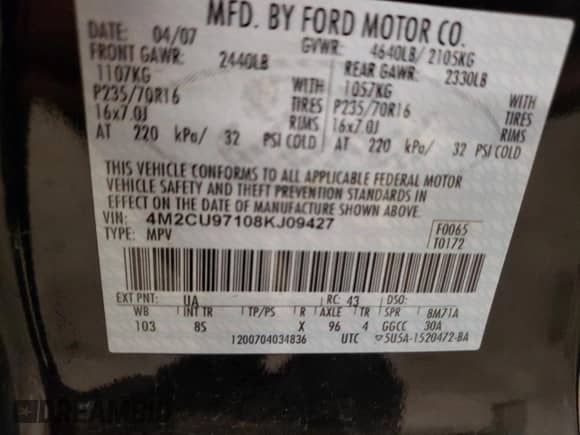 2008 Mercury Mariner Premier with VIN 4M2CU97108KJ09427, listed as a Copart auction lot 85684415 with 138,905 mi miles and Clean title. Bid and sale history available at DreamBid. Image 13.