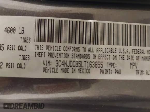 2020 Jeep Compass Limited with VIN 3C4NJDCB5LT163855, listed as a IAAI auction lot 43181038 with Not provided miles and . Bid and sale history available at DreamBid. Image 9.