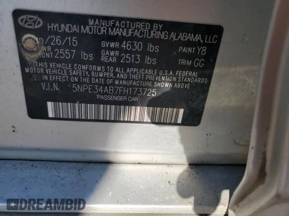 2015 Hyundai Sonata Limited z VIN 5NPE34AB7FH173725, wystawiony jako Copart lot #86809235 z przebiegiem 183 786 mil mil oraz Czysty tytuł • Clean title. Historia ofert i sprzedaży dostępna na DreamBid. Obrazek 15.