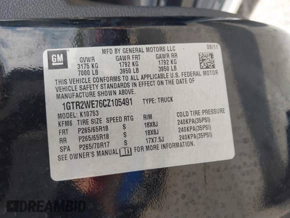 2012 GMC Sierra 1500 SLT with VIN 1GTR2WE76CZ105491, listed as a IAAI auction lot 43345029 with 178,363 mi miles and . Bid and sale history available at DreamBid. Image 9.