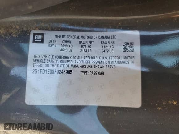 2015 Chevrolet Camaro LT с VIN 2G1FD1E33F9248905, выставлен на аукционе Copart как лот 87024195 с пробегом 106 791 миль миль и Списание • Salvage title. История ставок и продаж доступна на DreamBid. Изображение 12.