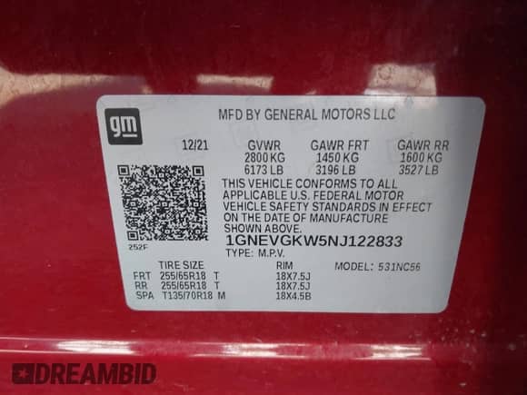 2022 Chevrolet Traverse LT Cloth z VIN 1GNEVGKW5NJ122833, wystawiony jako IAAI lot #42692402 z przebiegiem 71 466 mil mil oraz . Historia ofert i sprzedaży dostępna na DreamBid. Obrazek 9.