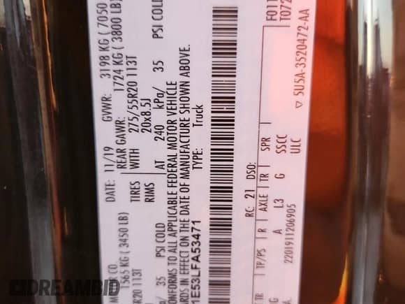 2020 Ford F-150 XL z VIN 1FTFX1E53LFA53471, wystawiony jako Copart lot #71716175 z przebiegiem 146 694 mil mil oraz Czysty tytuł • Clean title. Historia ofert i sprzedaży dostępna na DreamBid. Obrazek 12.