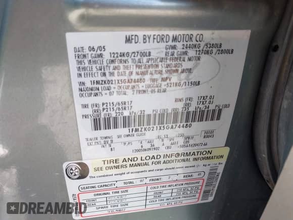 2005 Ford Freestyle SEL с VIN 1FMZK021X5GA74480, выставлен на аукционе IAAI как лот 42598113 с пробегом 255 872 миль миль и . История ставок и продаж доступна на DreamBid. Изображение 9.