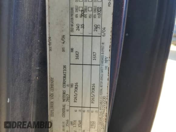 2004 Chevrolet Express Passenger with VIN 1GBFG15T841212230, listed as a Copart auction lot 61109634 with 154,493 mi miles and Salvage title. Bid and sale history available at DreamBid. Image 13.