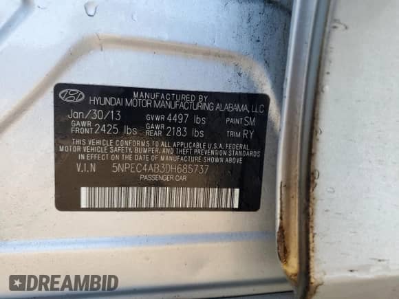 2013 Hyundai Sonata SE with VIN 5NPEC4AB3DH685737, listed as a Copart auction lot 81278025 with 173,506 mi miles and Salvage title. Bid and sale history available at DreamBid. Image 13.