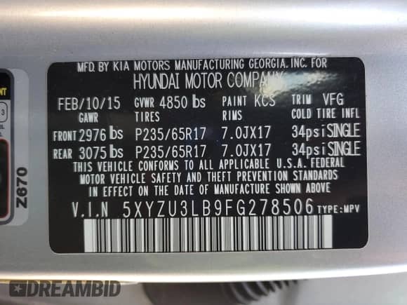 2015 Hyundai Santa Fe с VIN 5XYZU3LB9FG278506, выставлен на аукционе Copart как лот 71102555 с пробегом 163 602 миль миль и Списание • Salvage title. История ставок и продаж доступна на DreamBid. Изображение 14.