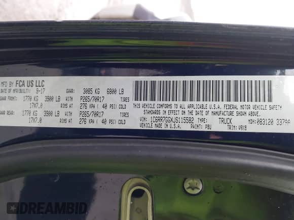 2018 Ram 1500 Big Horn z VIN 1C6RR7GGXJS115582, wystawiony jako IAAI lot #41722350 z przebiegiem 97 945 mil mil oraz . Historia ofert i sprzedaży dostępna na DreamBid. Obrazek 9.