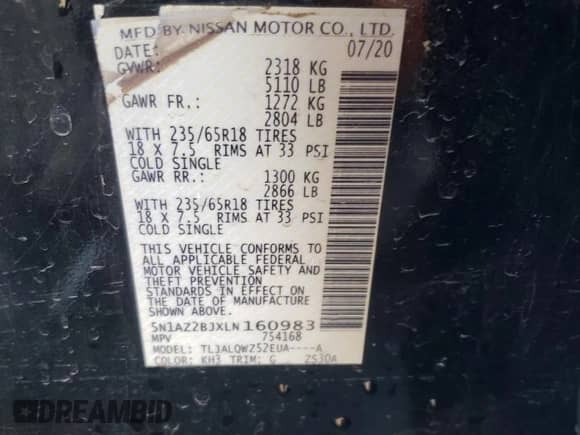 2020 Nissan Murano SV with VIN 5N1AZ2BJXLN160983, listed as a Copart auction lot 46444765 with 74,908 mi miles and Clean title. Bid and sale history available at DreamBid. Image 14.