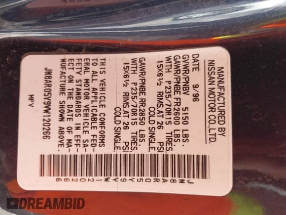 1997 Nissan Pathfinder XE with VIN JN8AR05Y9VW120266, listed as a IAAI auction lot 42429700 with 110,321 mi miles and . Bid and sale history available at DreamBid. Image 9.