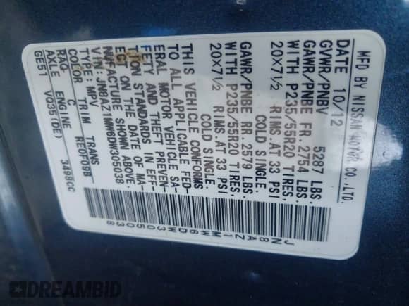 2013 Nissan Murano SL z VIN JN8AZ1MW6DW305038, wystawiony jako IAAI lot #41951787 z przebiegiem 110 513 mil mil oraz . Historia ofert i sprzedaży dostępna na DreamBid. Obrazek 9.