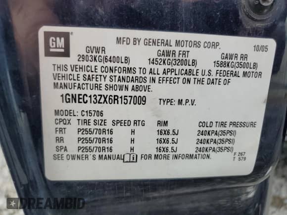 2006 Chevrolet Tahoe Z71 с VIN 1GNEC13ZX6R157009, выставлен на аукционе Copart как лот 63392655 с пробегом 253 434 миль миль и Списание • Salvage title. История ставок и продаж доступна на DreamBid. Изображение 13.