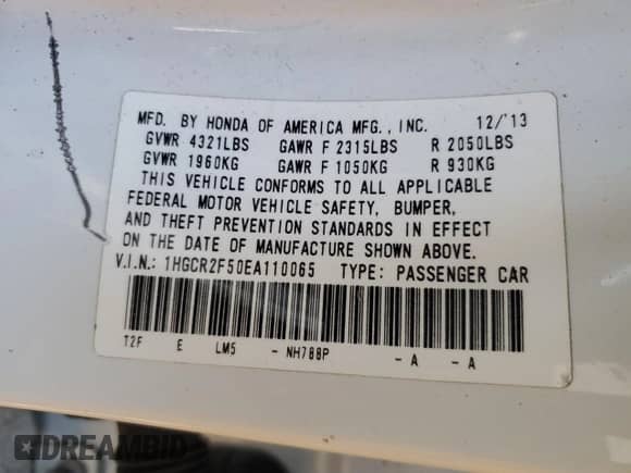 2014 Honda Accord Sport с VIN 1HGCR2F50EA110065, выставлен на аукционе Copart как лот 87077915 с пробегом 160 524 миль миль и Списание • Salvage title. История ставок и продаж доступна на DreamBid. Изображение 12.