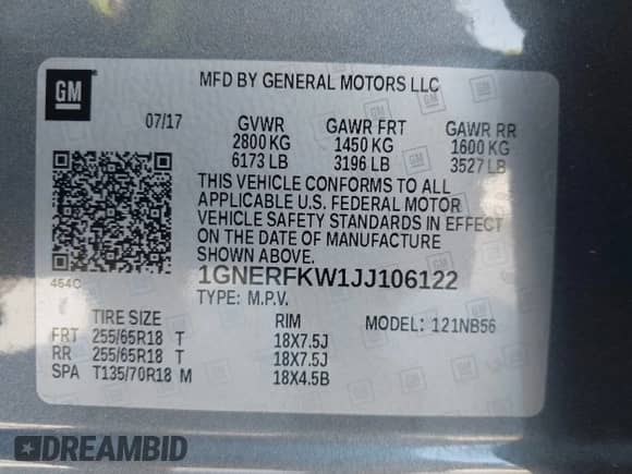 2018 Chevrolet Traverse LS с VIN 1GNERFKW1JJ106122, выставлен на аукционе IAAI как лот 42962543 с пробегом Не указан миль и . История ставок и продаж доступна на DreamBid. Изображение 9.