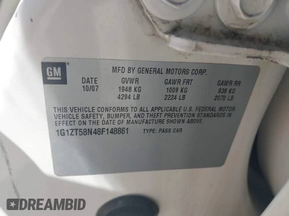 2008 Chevrolet Malibu Classic LT с VIN 1G1ZT58N48F148861, выставлен на аукционе IAAI как лот 42002804 с пробегом 171 410 миль миль и . История ставок и продаж доступна на DreamBid. Изображение 9.