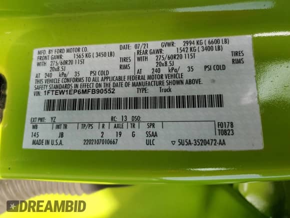 2021 Ford F-150 XLT z VIN 1FTEW1EP6MFB90552, wystawiony jako Copart lot #82084555 z przebiegiem 112 471 mil mil oraz Szkoda całkowita • Salvage title. Historia ofert i sprzedaży dostępna na DreamBid. Obrazek 12.