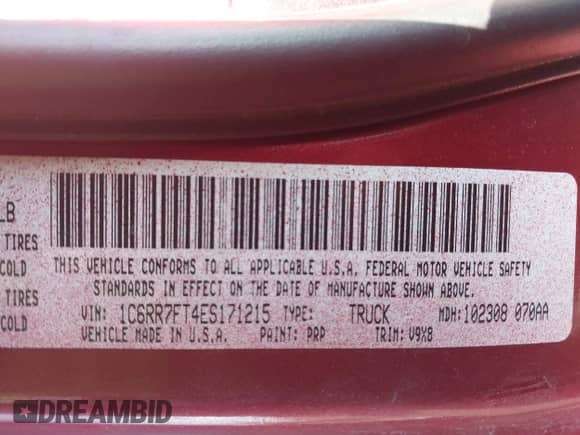 2014 Ram 1500 Tradesman with VIN 1C6RR7FT4ES171215, listed as a IAAI auction lot 41293240 with 115,967 mi miles and . Bid and sale history available at DreamBid. Image 9.