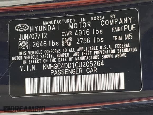 2012 Hyundai Genesis 3.8L z VIN KMHGC4DD1CU205264, wystawiony jako Copart lot #85598175 z przebiegiem 154 917 mil mil oraz Szkoda całkowita • Salvage title. Historia ofert i sprzedaży dostępna na DreamBid. Obrazek 12.