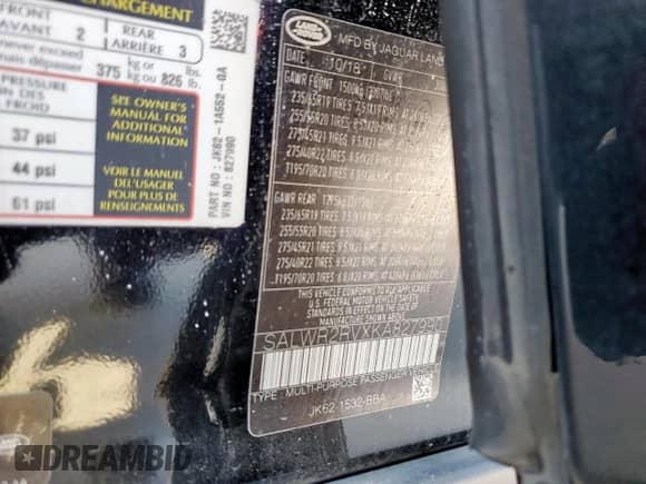 2019 Land Rover Range Rover Sport HSE с VIN SALWR2RVXKA827990, выставлен на аукционе Copart как лот 71042835 с пробегом 123 910 миль миль и Чистый • Clean title. История ставок и продаж доступна на DreamBid. Изображение 13.