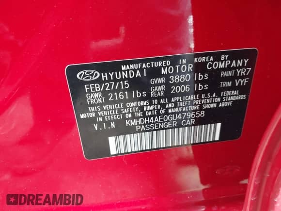 2016 Hyundai Elantra Value Edition with VIN KMHDH4AE0GU479658, listed as a IAAI auction lot 42351149 with 202,088 mi miles and . Bid and sale history available at DreamBid. Image 9.