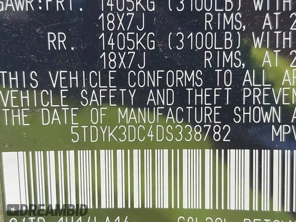 2013 Toyota Sienna XLE AAS with VIN 5TDYK3DC4DS338782, listed as a IAAI auction lot 40951306 with 149,428 mi miles and . Bid and sale history available at DreamBid. Image 9.