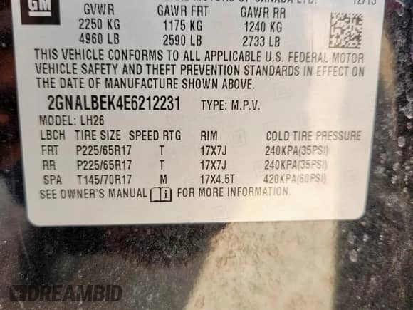 2014 Chevrolet Equinox LT с VIN 2GNALBEK4E6212231, выставлен на аукционе Copart как лот 70334235 с пробегом 94 980 миль миль и Списание • Salvage title. История ставок и продаж доступна на DreamBid. Изображение 13.