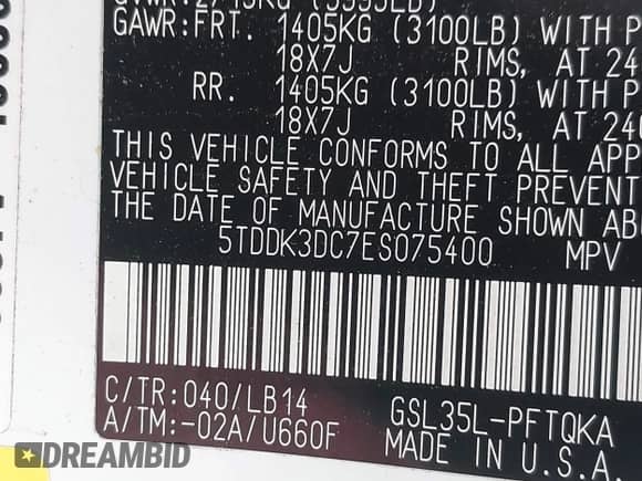 2014 Toyota Sienna Limited с VIN 5TDDK3DC7ES075400, выставлен на аукционе IAAI как лот 43380596 с пробегом 154 419 миль миль и . История ставок и продаж доступна на DreamBid. Изображение 9.