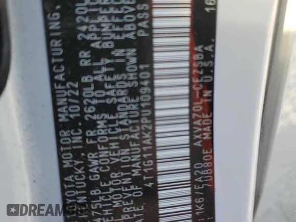 2023 Toyota Camry SE z VIN 4T1G11AK2PU109401, wystawiony jako Copart lot #81066825 z przebiegiem 60 883 mil mil oraz Szkoda całkowita • Salvage title. Historia ofert i sprzedaży dostępna na DreamBid. Obrazek 12.