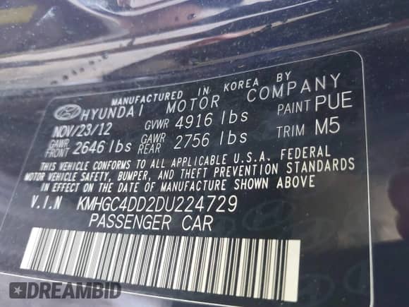 2013 Hyundai Genesis 3.8L с VIN KMHGC4DD2DU224729, выставлен на аукционе IAAI как лот 42960841 с пробегом 202 473 миль миль и . История ставок и продаж доступна на DreamBid. Изображение 9.