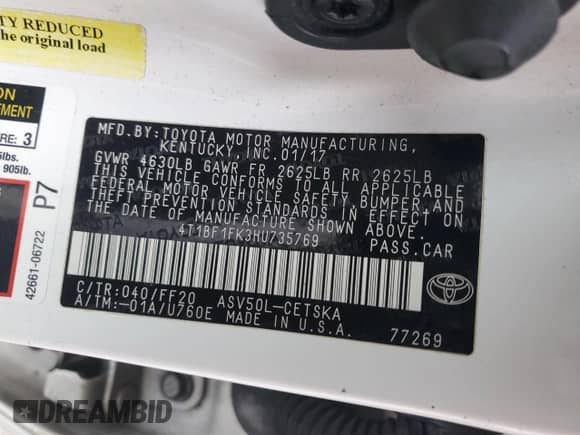 2017 Toyota Camry XLE z VIN 4T1BF1FK3HU735769, wystawiony jako Copart lot #90798805 z przebiegiem 285 265 mil mil oraz Czysty tytuł • Clean title. Historia ofert i sprzedaży dostępna na DreamBid. Obrazek 12.