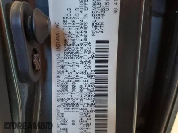 2004 Toyota Sienna XLE z VIN 5TDBA22C84S017513, wystawiony jako Copart lot #70978595 z przebiegiem 252 893 mil mil oraz Czysty tytuł • Clean title. Historia ofert i sprzedaży dostępna na DreamBid. Obrazek 13.