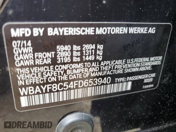 2015 BMW 7 Series 750Li xDrive with VIN WBAYF8C54FD653940, listed as a Copart auction lot 55762915 with 89,037 mi miles and Clean title. Bid and sale history available at DreamBid. Image 12.