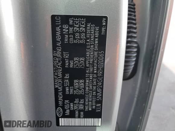 2024 Hyundai Santa Fe SEL с VIN 5NMP24GL9RH020065, выставлен на аукционе Copart как лот 77612394 с пробегом 16 877 миль миль и Чистый • Clean title. История ставок и продаж доступна на DreamBid. Изображение 13.