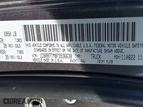 2015 Ram 1500 Big Horn with VIN 1C6RR7TM8FS536638, listed as a IAAI auction lot 40950748 with 127,855 mi miles and . Bid and sale history available at DreamBid. Image 9.