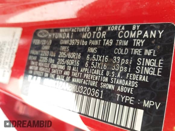2019 Hyundai Kona SE with VIN KM8K12AA8KU320361, listed as a IAAI auction lot 43021320 with 100,571 mi miles and . Bid and sale history available at DreamBid. Image 9.