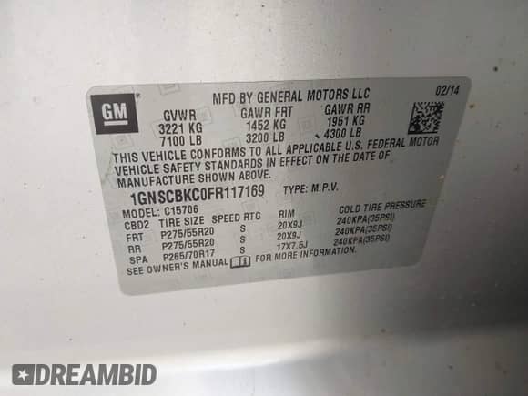 2015 Chevrolet Tahoe LT с VIN 1GNSCBKC0FR117169, выставлен на аукционе IAAI как лот 42956532 с пробегом 181 196 миль миль и . История ставок и продаж доступна на DreamBid. Изображение 9.